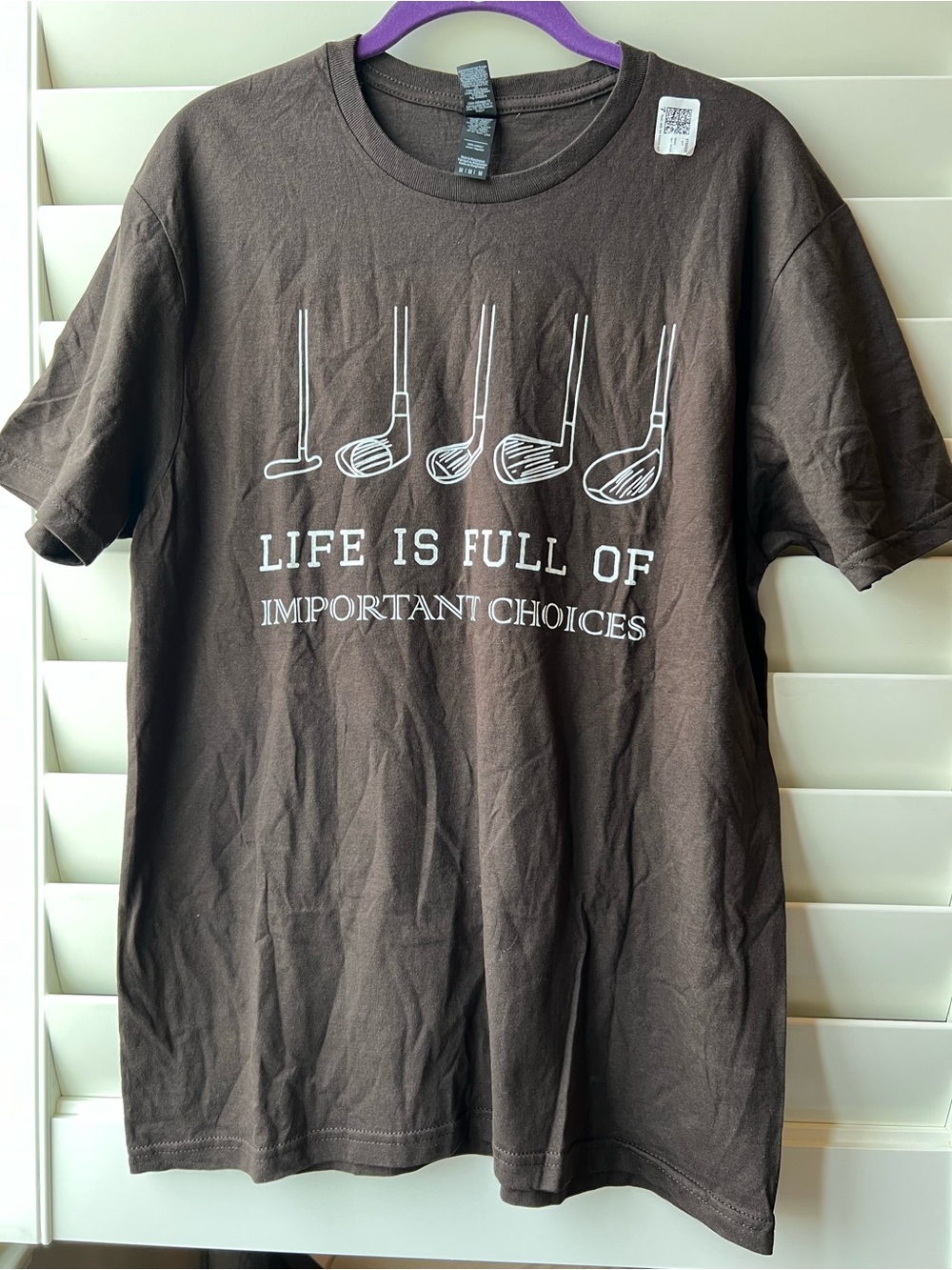 Gildan New MED Men's Brown Graphic Golf Tee - Life Is Full Of Important Choices